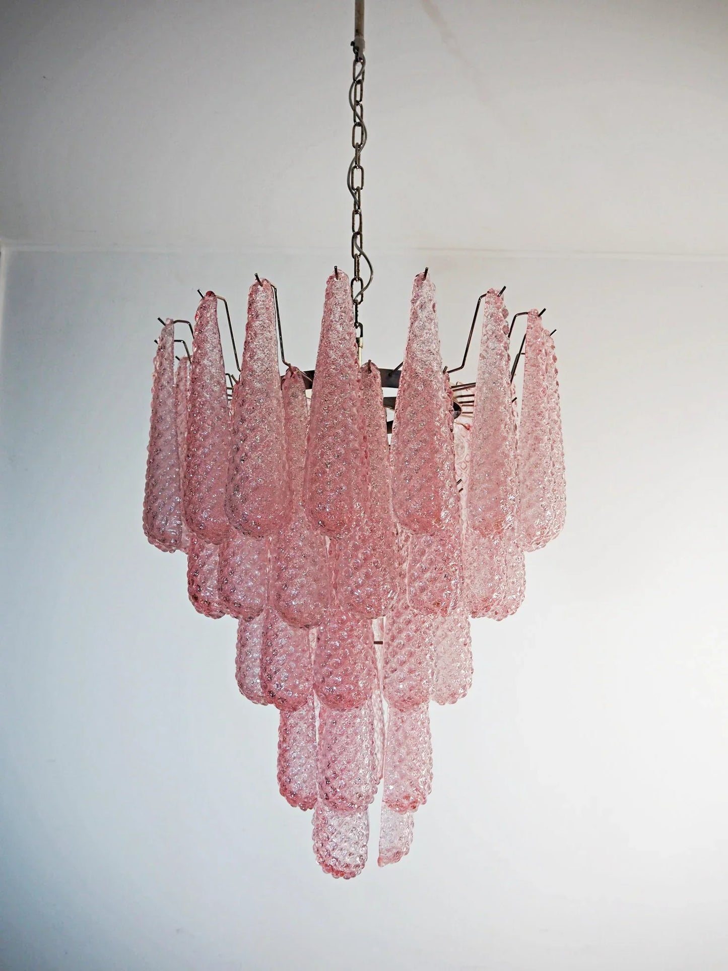 Vintage Murano Pink Petals Drop Glass Chandelier