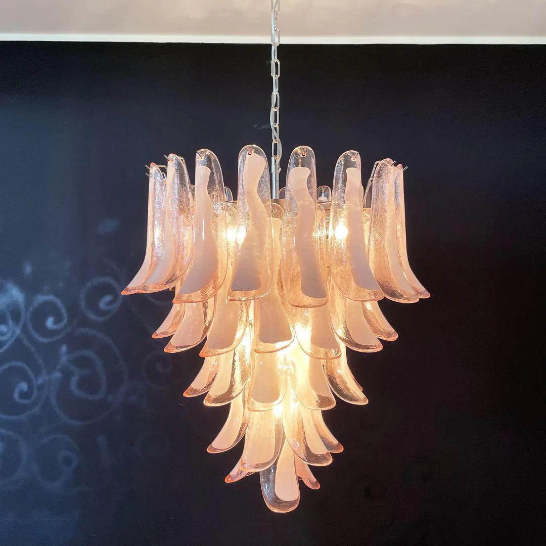 Vintage Pink Murano Glass Petals Chandelier