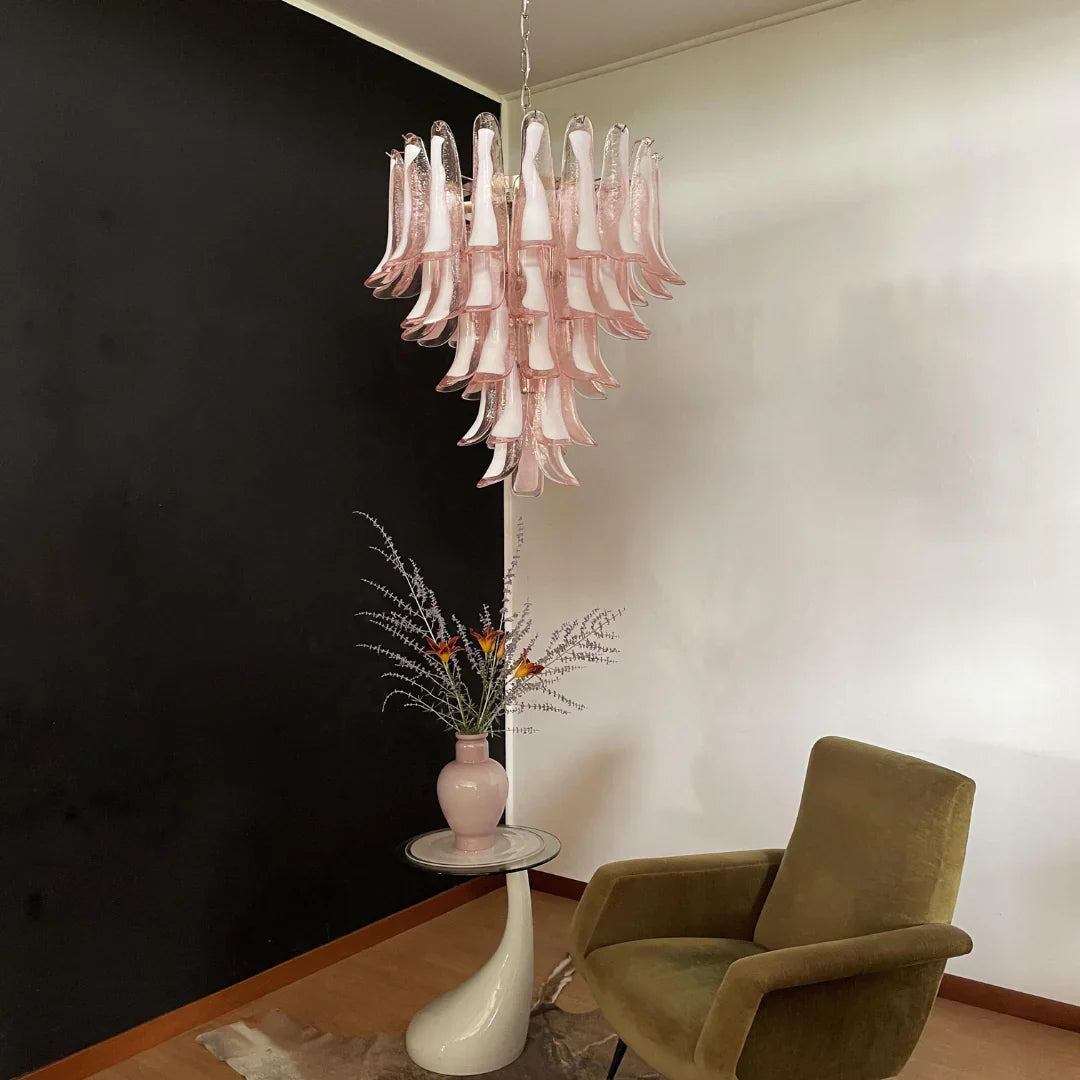 Vintage Pink Murano Glass Petals Chandelier