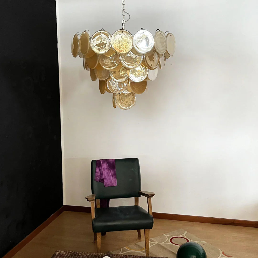 Elegant Gold Murano Disc Chandelier