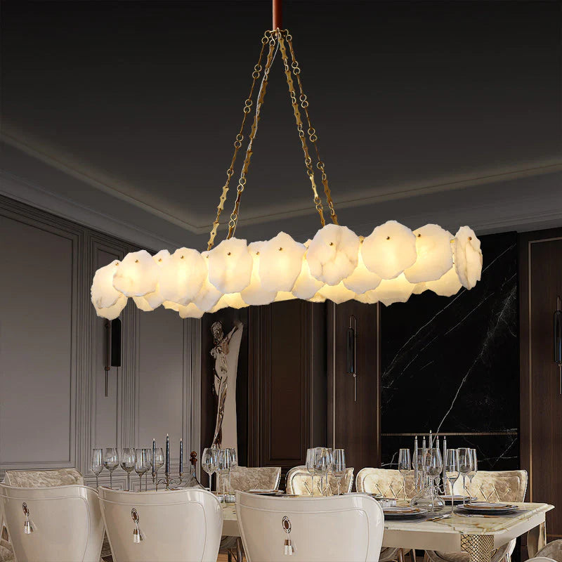 Noah Alabaster Modern Snowflake Linear Chandelier for Dining Table