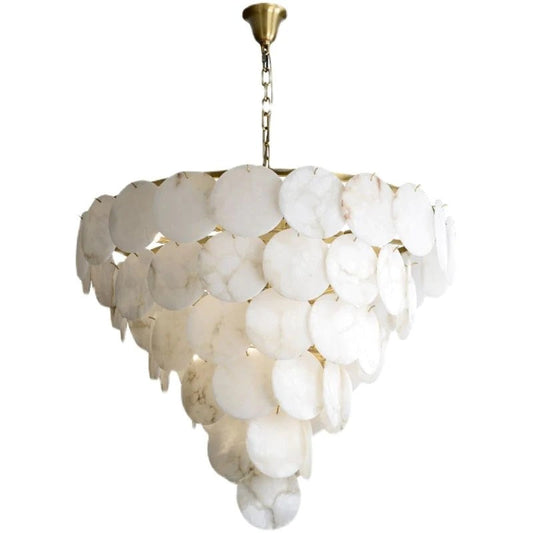 Upscale Alabaster Multi-Tiered Round Chandelier For Living Room