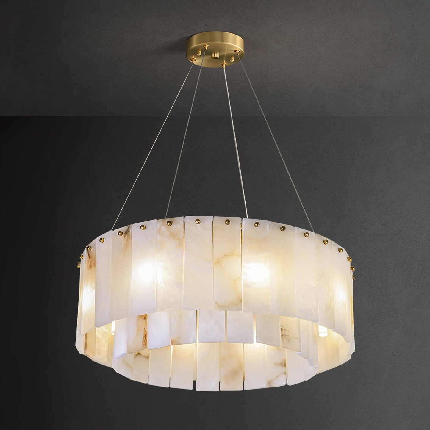 Two layers round Alabaster Chandelier
