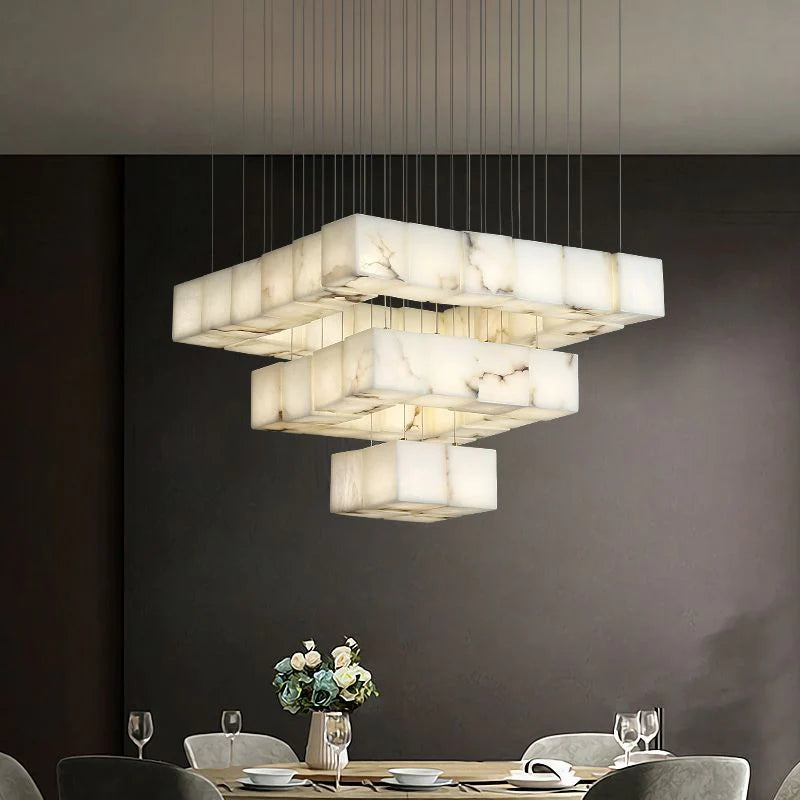 Alabaster Cubic Round Pendant Light For Dining Table