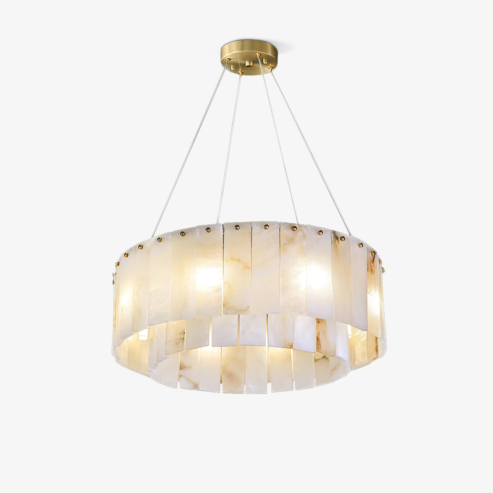 Two layers round Alabaster Chandelier