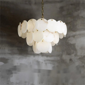 Upscale Alabaster Multi-Tiered Round Chandelier For Living Room