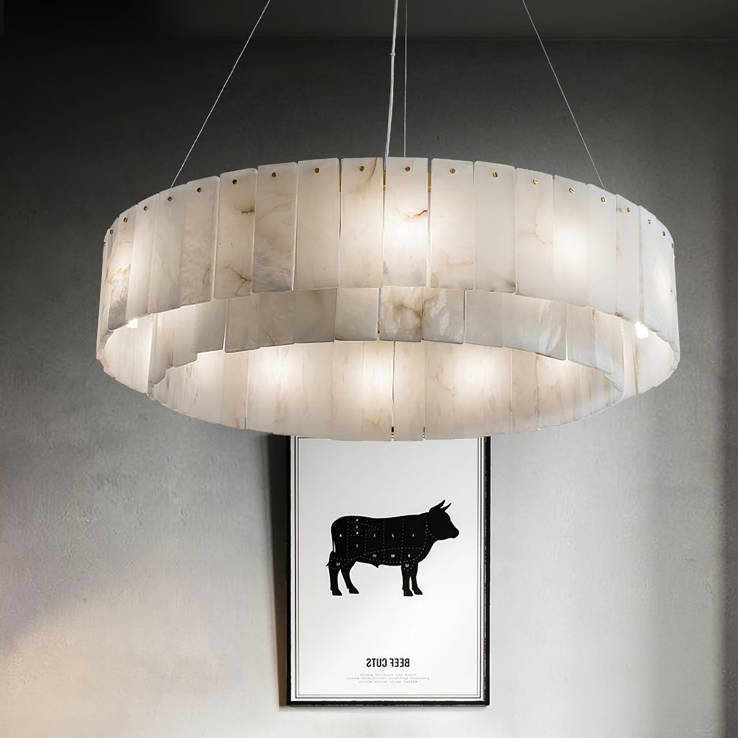 Two layers round Alabaster Chandelier