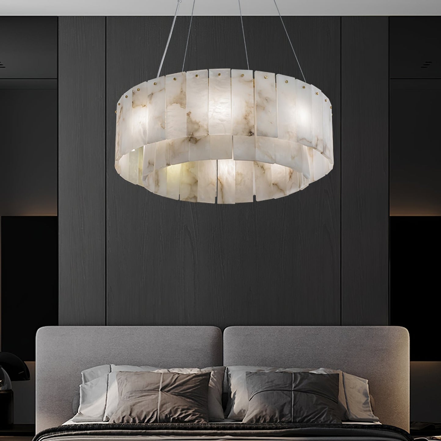 Two layers round Alabaster Chandelier