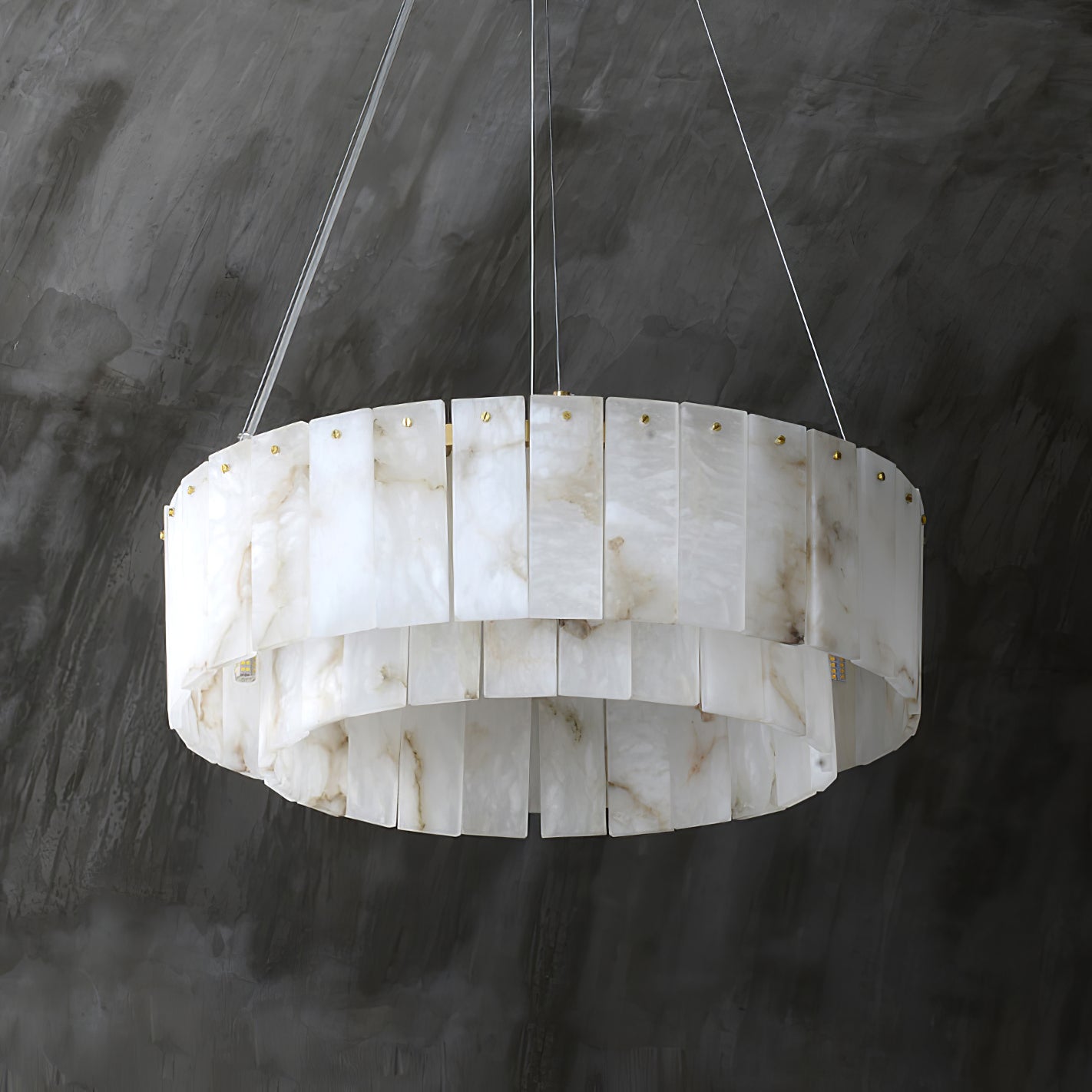 Two layers round Alabaster Chandelier
