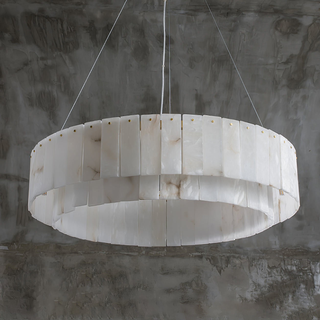 Two layers round Alabaster Chandelier