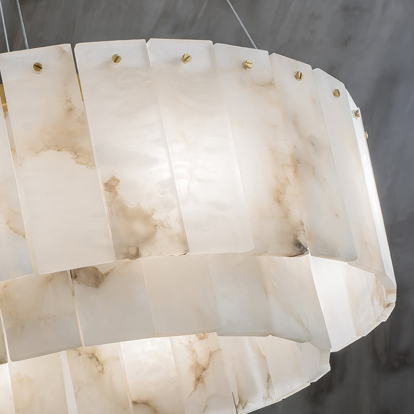 Two layers round Alabaster Chandelier