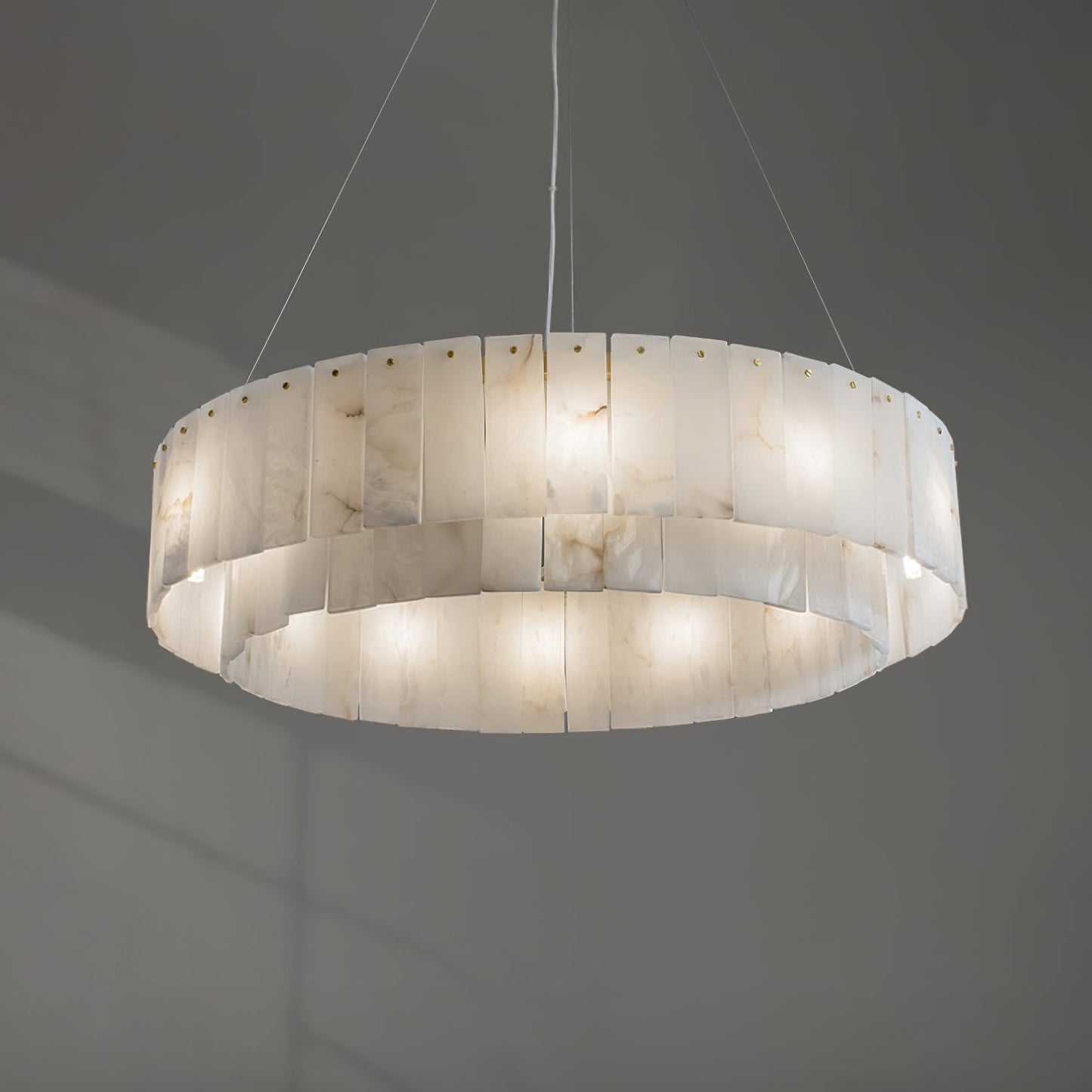 Two layers round Alabaster Chandelier
