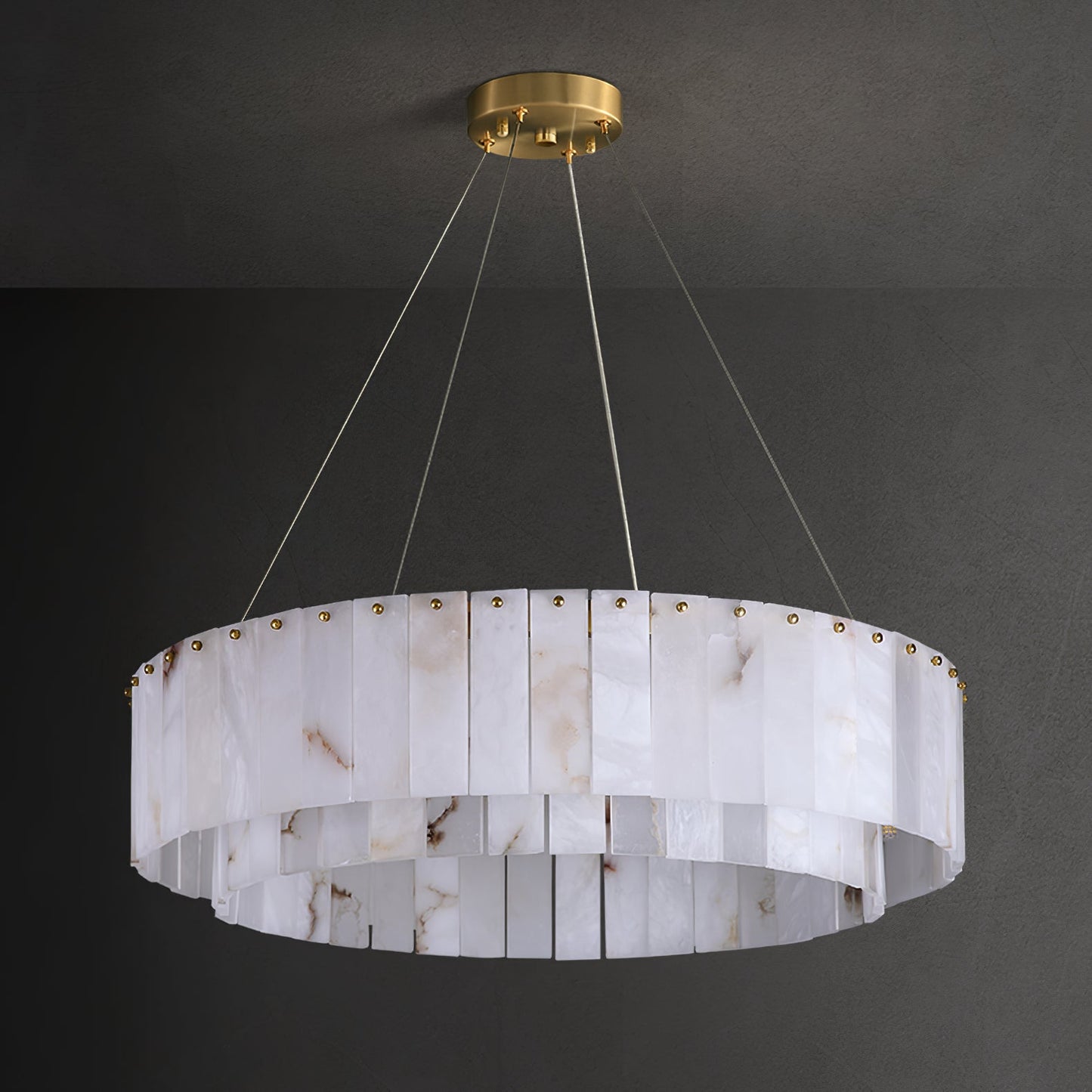 Two layers round Alabaster Chandelier