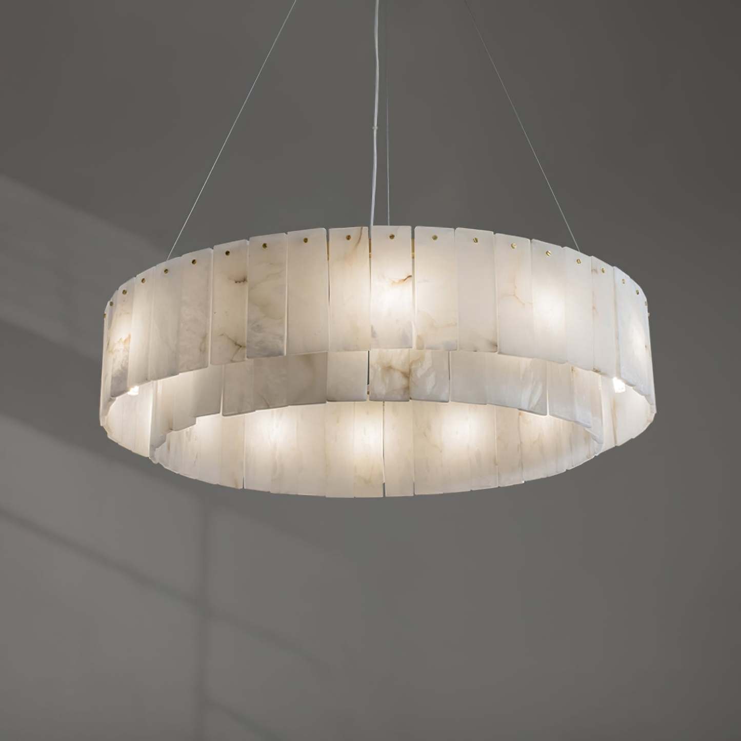 Two layers round Alabaster Chandelier