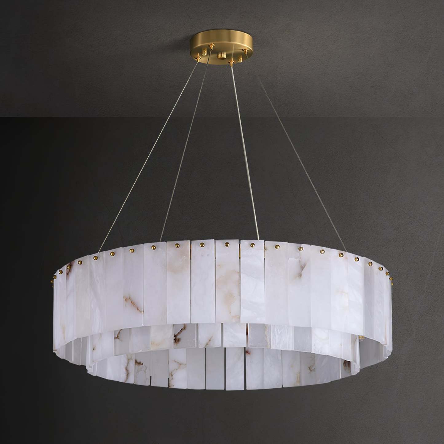 Two layers round Alabaster Chandelier