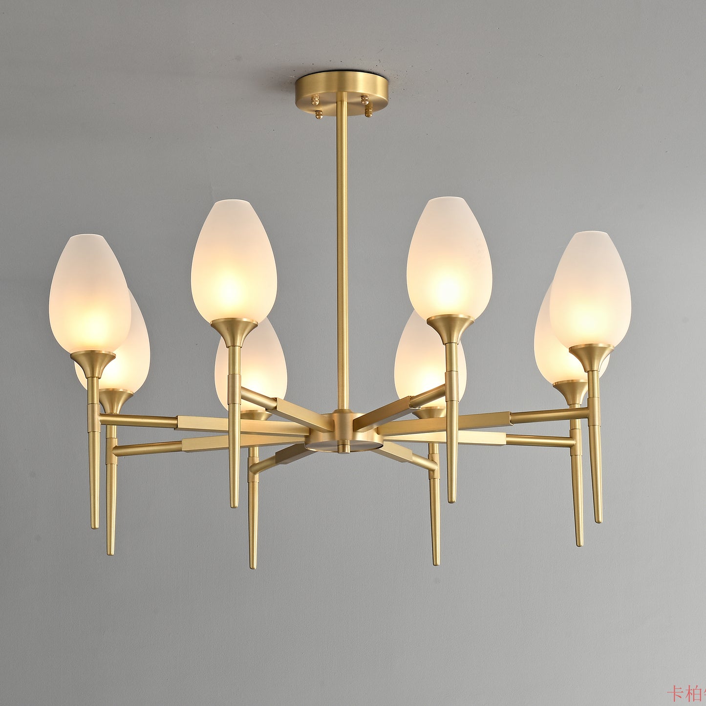 8 lights Round bud glass shade Brass chandelier