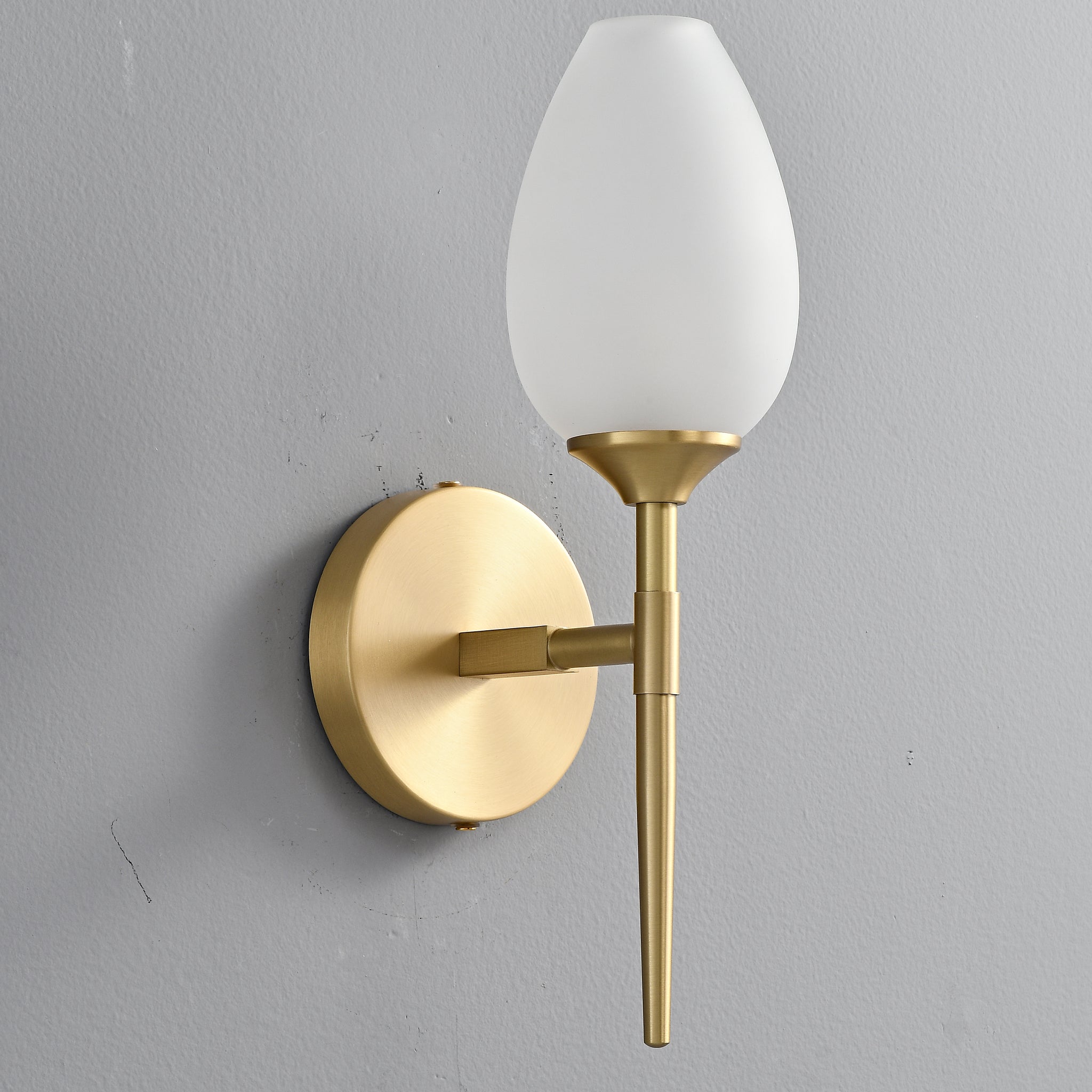 Simple Brass wall lighting fixture with glass bud shade