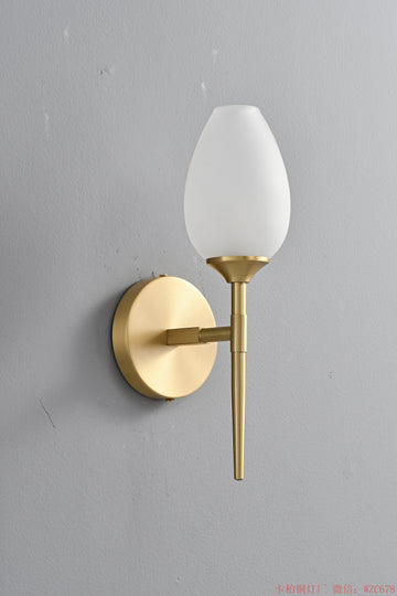 Simple Brass wall lighting fixture with glass bud shade