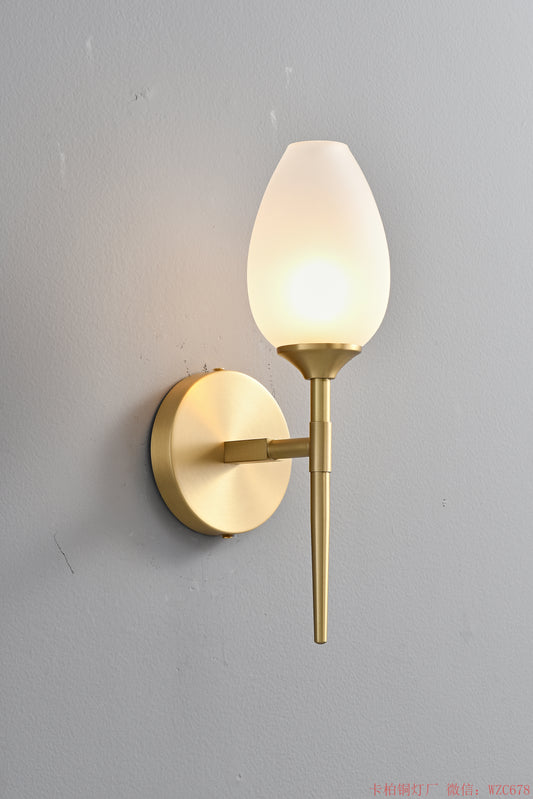 Simple Brass wall lighting fixture with glass bud shade