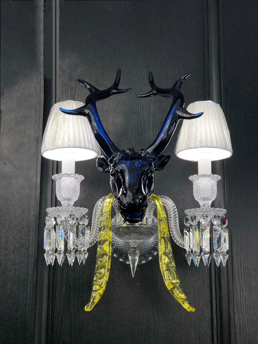 Baccarat Blue deer crystal wall sconce