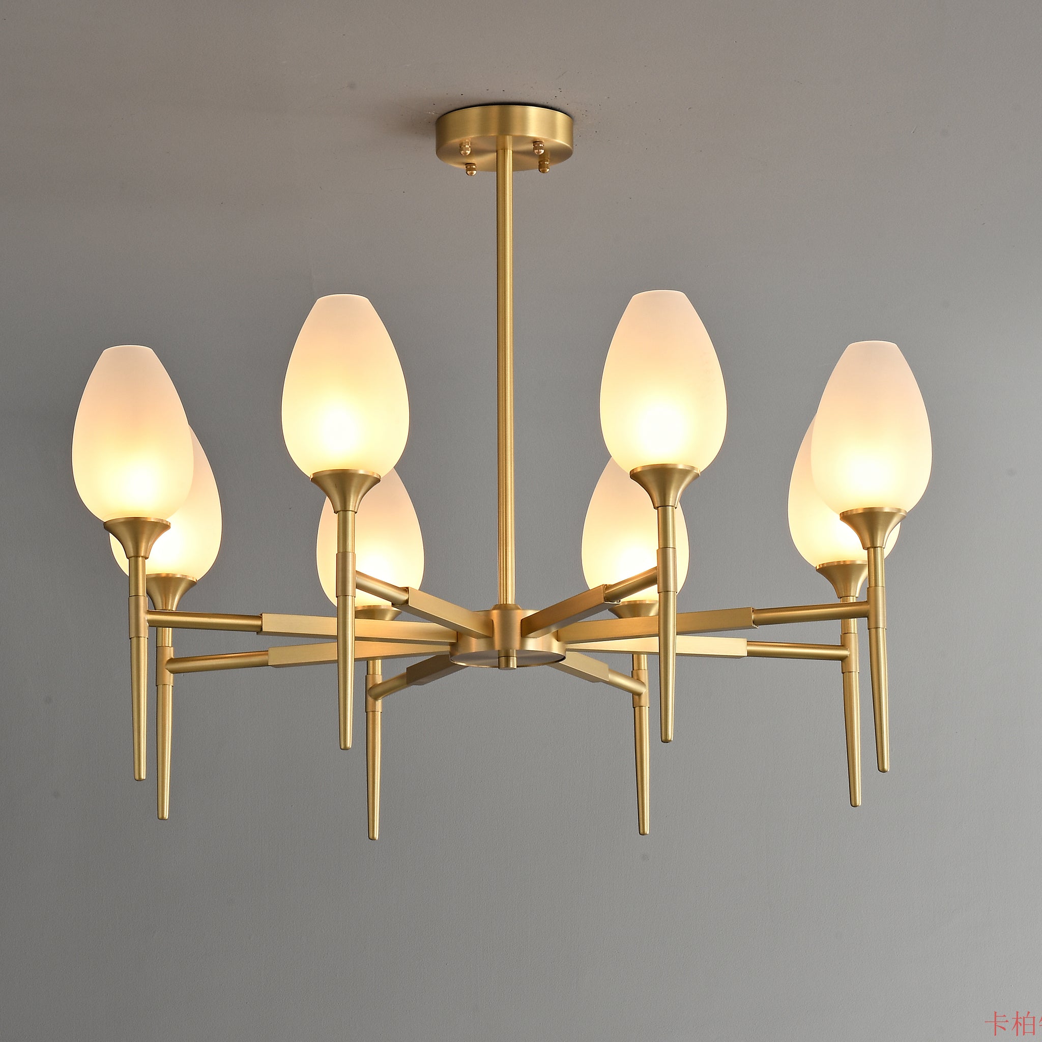 8 lights Round bud glass shade Brass chandelier