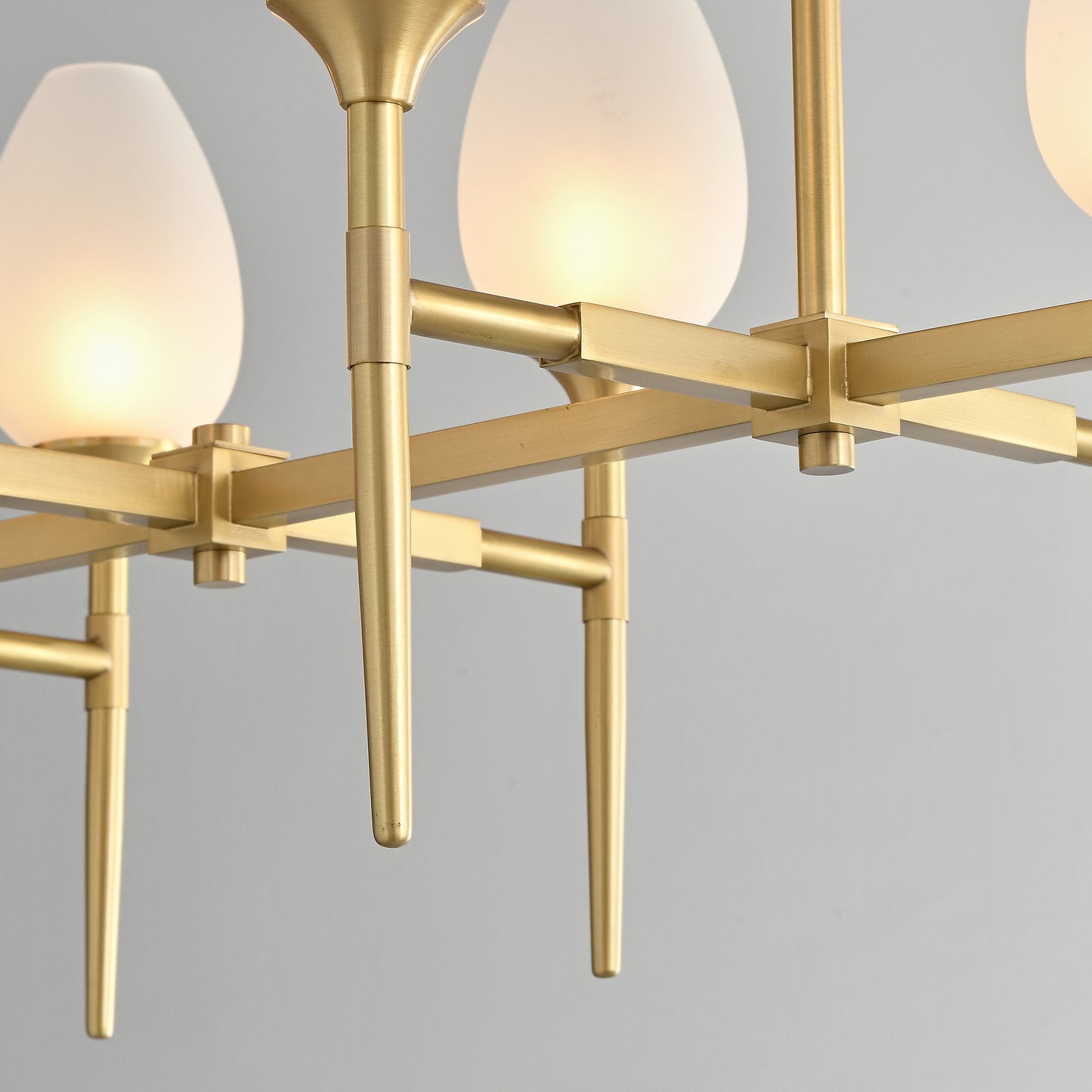 8 lights long brass chandelier with glass shade for dinning table