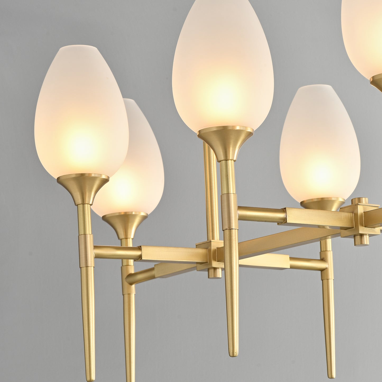 8 lights long brass chandelier with glass shade for dinning table