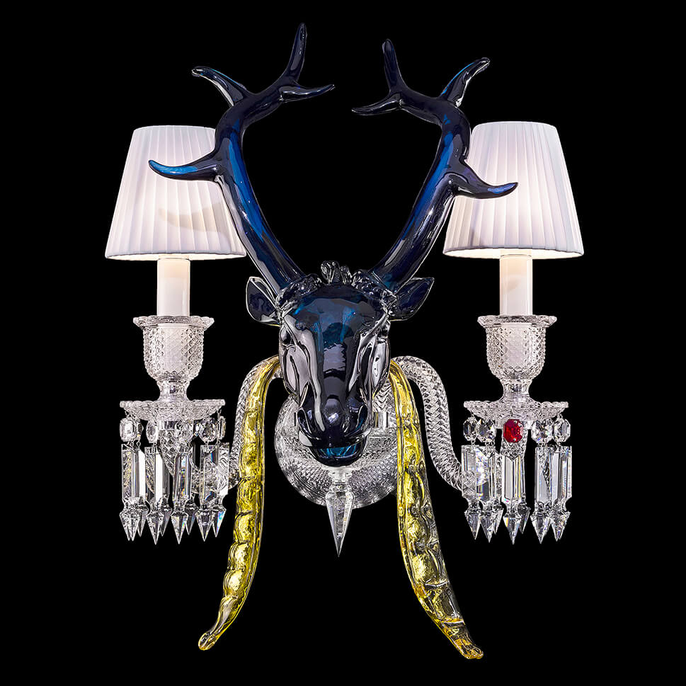 Baccarat Blue deer crystal wall sconce