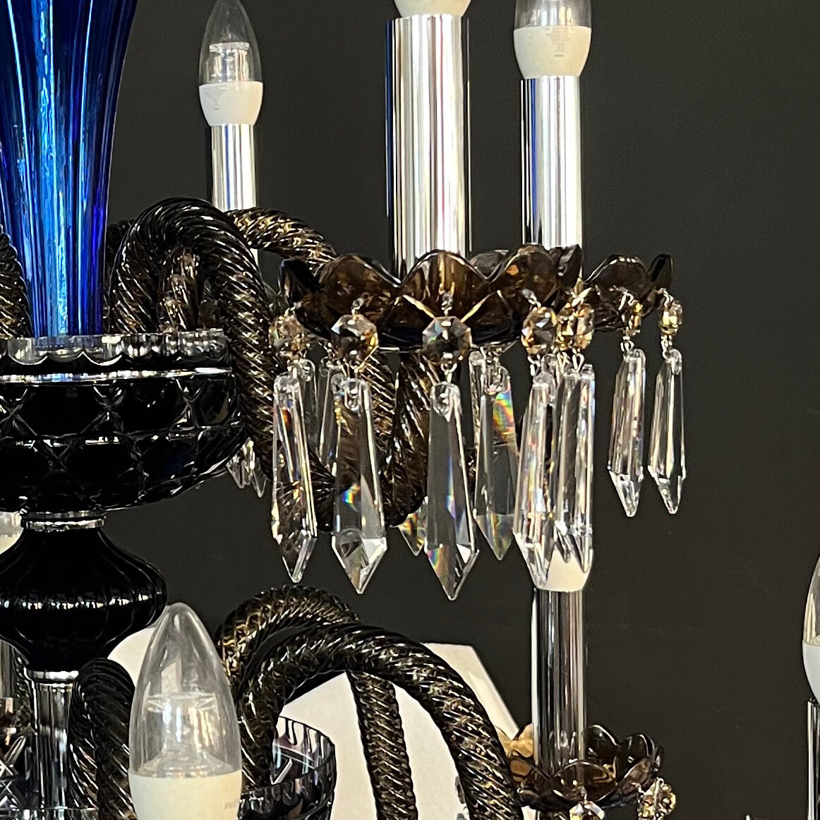 12-LIGHT AMETHYST CHARTREUSE-GREEN FLANNEL-GREY CHANDELIER