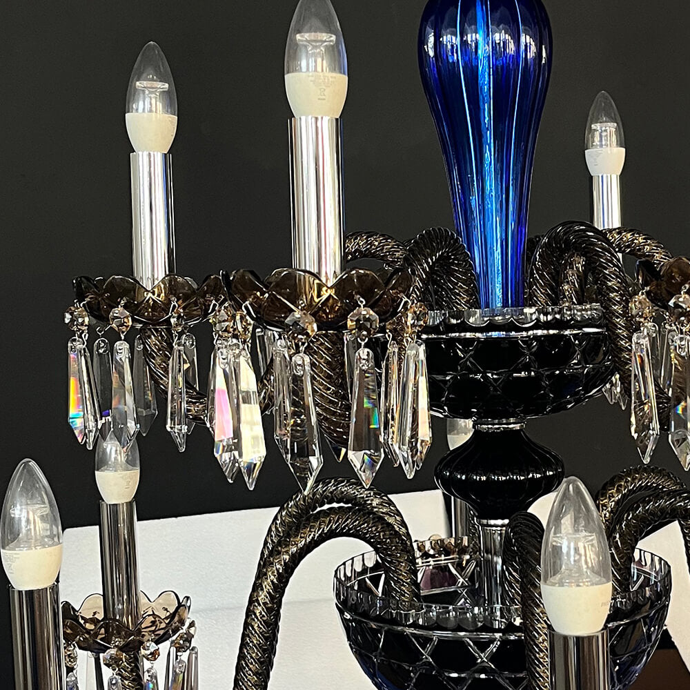 12-LIGHT AMETHYST CHARTREUSE-GREEN FLANNEL-GREY CHANDELIER