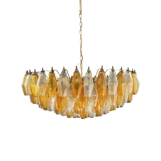 Murano Faceted Transparent Amber Glass Chandelier