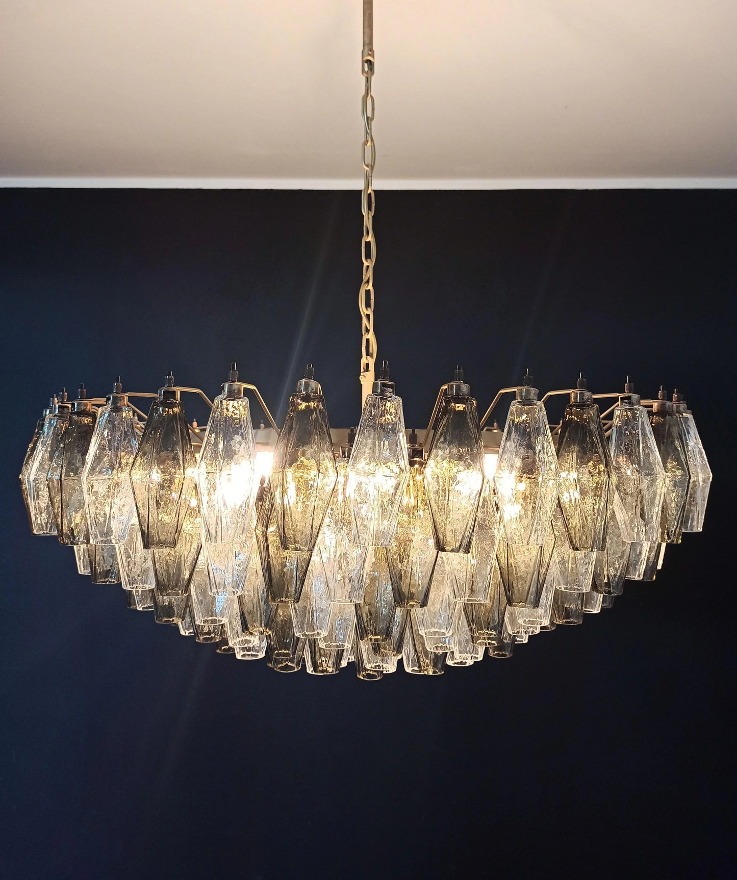 Murano Faceted Transparent Smoked Glass Chandelier