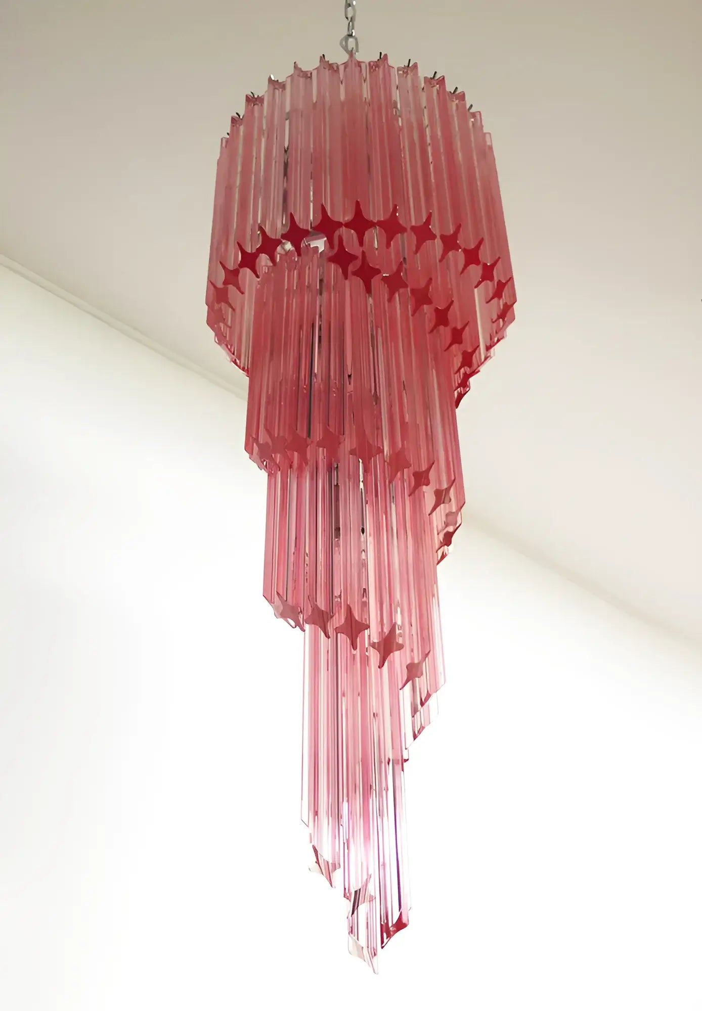 Murano Spiral Pink Prism Glass Chandelier