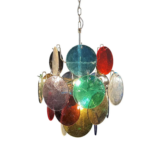 Vintage Murano Multicolored Glass Disks Chandelier