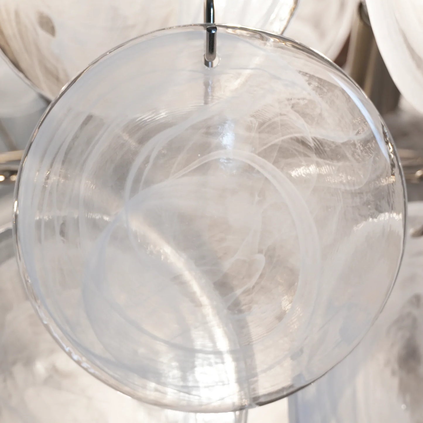 Vintage Murano White Glass Disks Chandelier